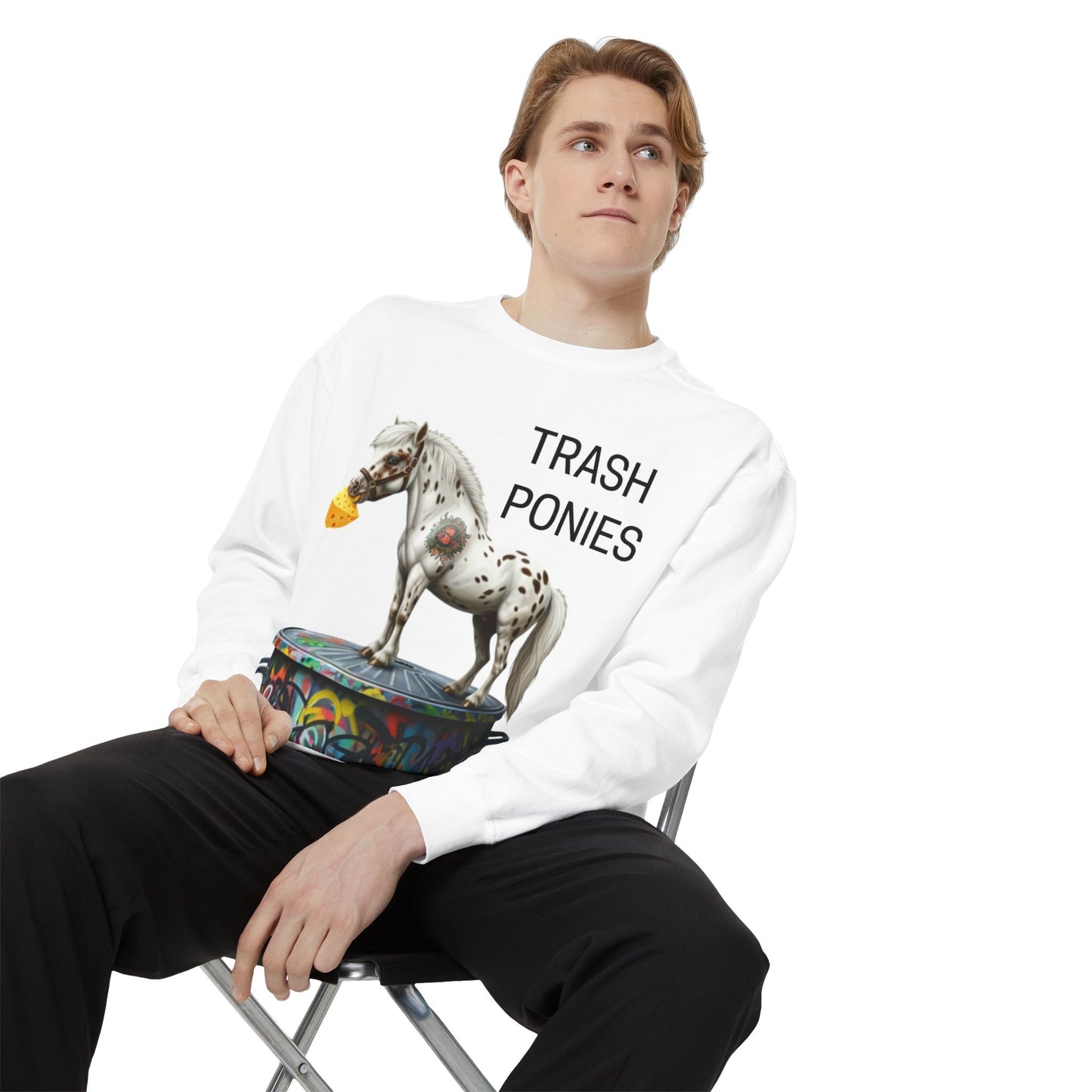 Trash Ponies Sweatshirt, Cozy Graphic Crewneck, Perfect for Casual Wear, Holiday Gift, Unique Animal Lovers Sweatshirt, Fun Streetwear