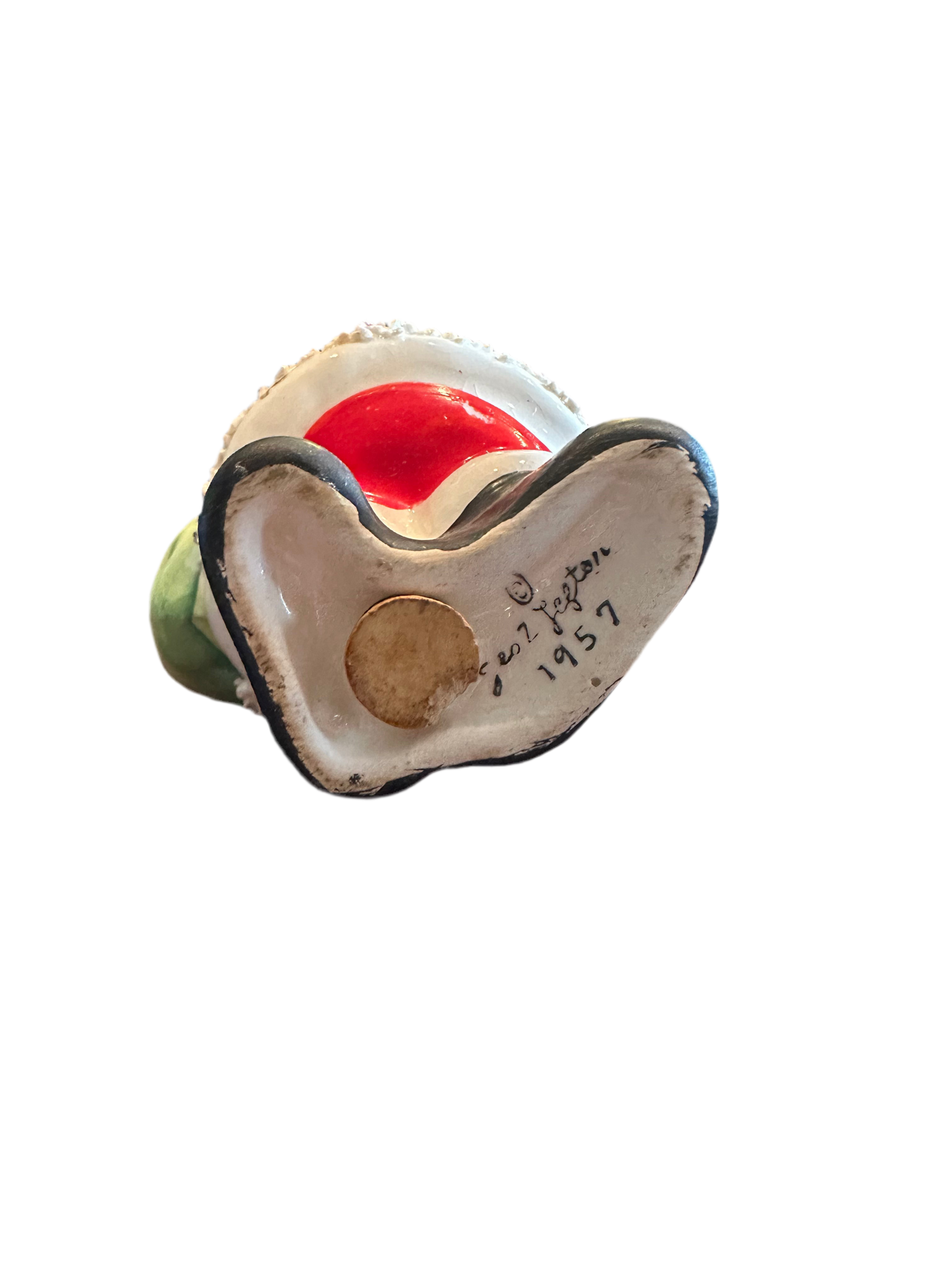 1957 Signed Lefton Mr. and Mrs. Claus salt and pepper shakers with spaghetti trim and original corks