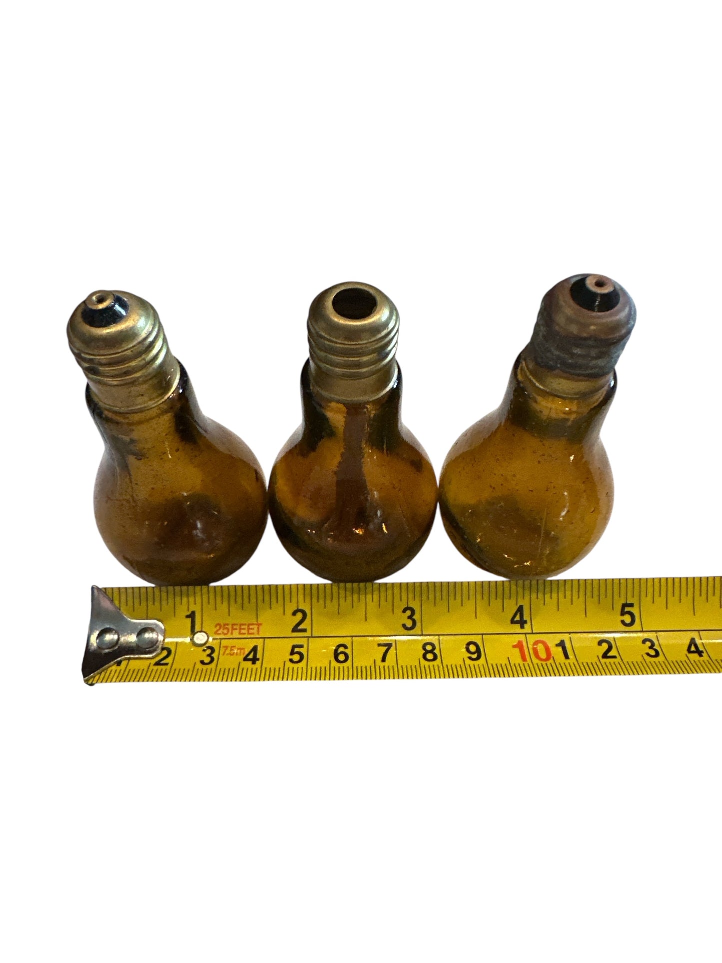 MCM Amber Glass Lightbulb Salt and Pepper Shakers with Bonus Toothpick Holder
