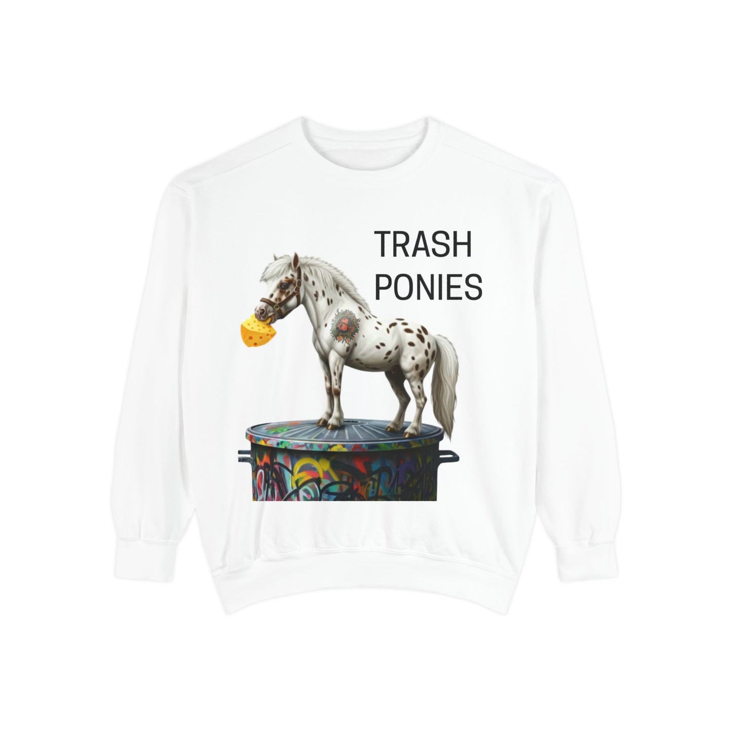 Trash Ponies Sweatshirt, Cozy Graphic Crewneck, Perfect for Casual Wear, Holiday Gift, Unique Animal Lovers Sweatshirt, Fun Streetwear
