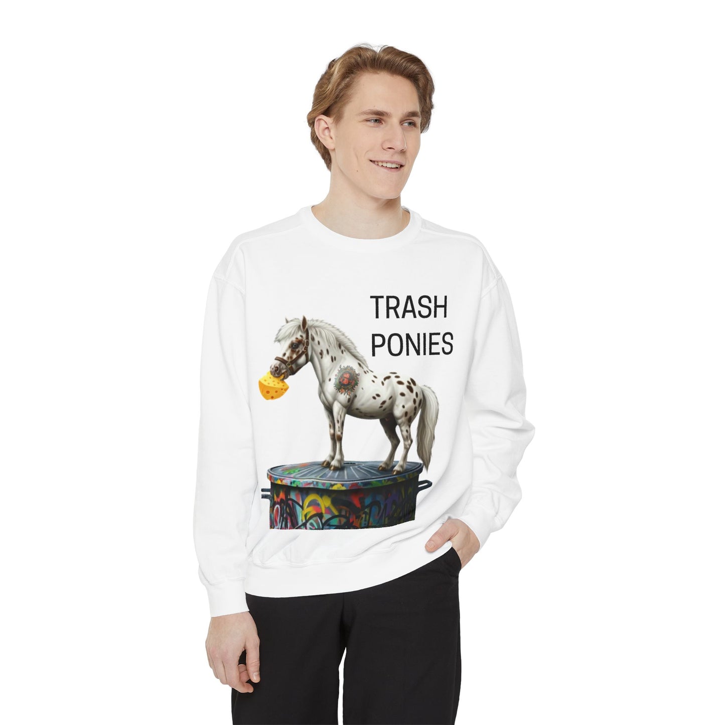 Trash Ponies Sweatshirt, Cozy Graphic Crewneck, Perfect for Casual Wear, Holiday Gift, Unique Animal Lovers Sweatshirt, Fun Streetwear