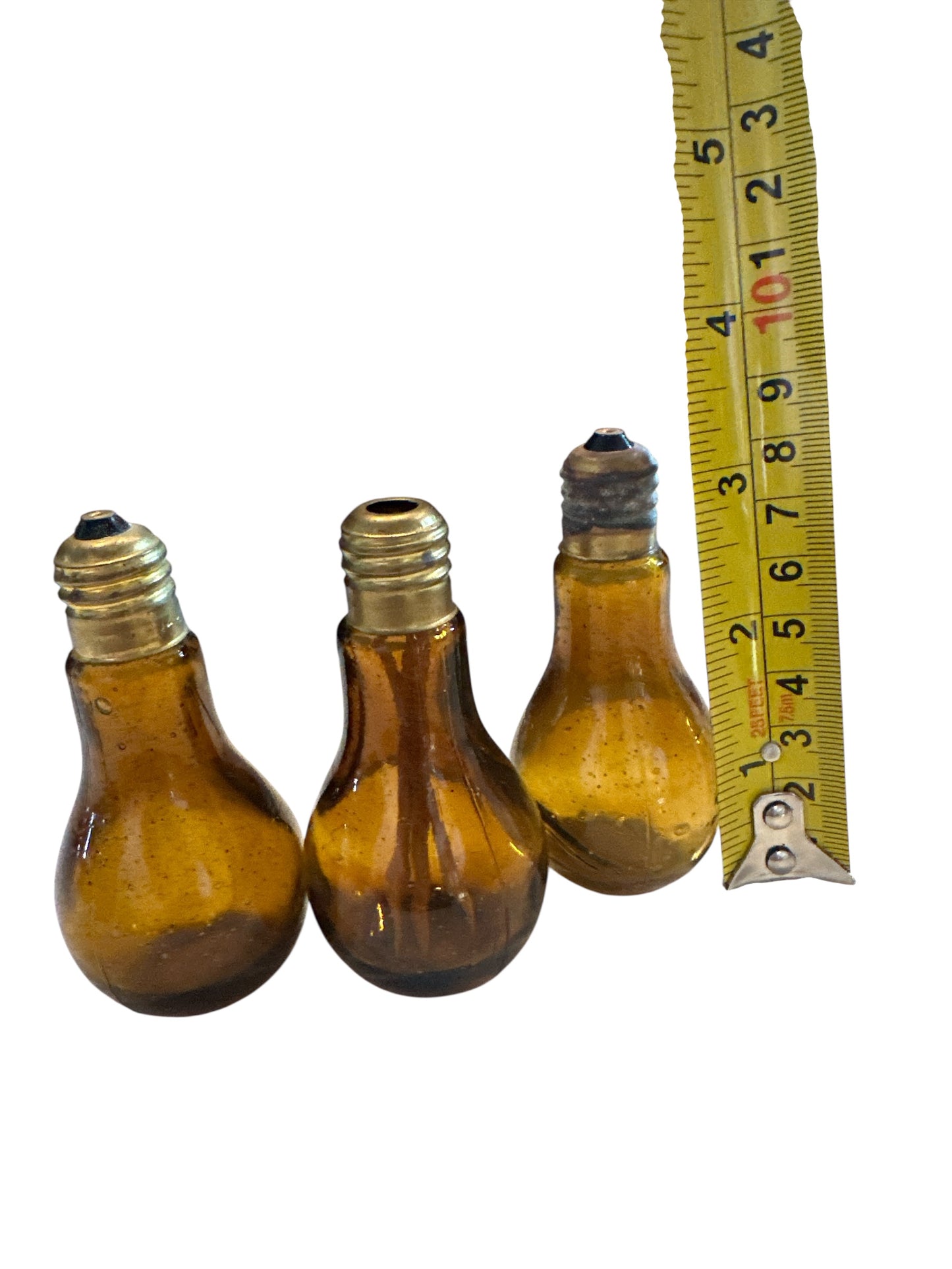 MCM Amber Glass Lightbulb Salt and Pepper Shakers with Bonus Toothpick Holder