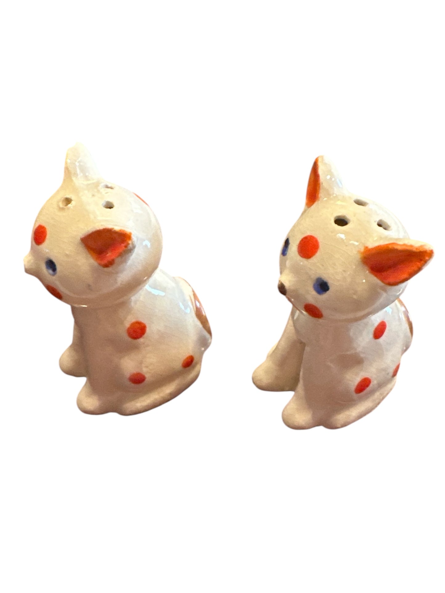 1960s Sad Polka Dot Clown Cat Salt and Pepper Shaker Set
