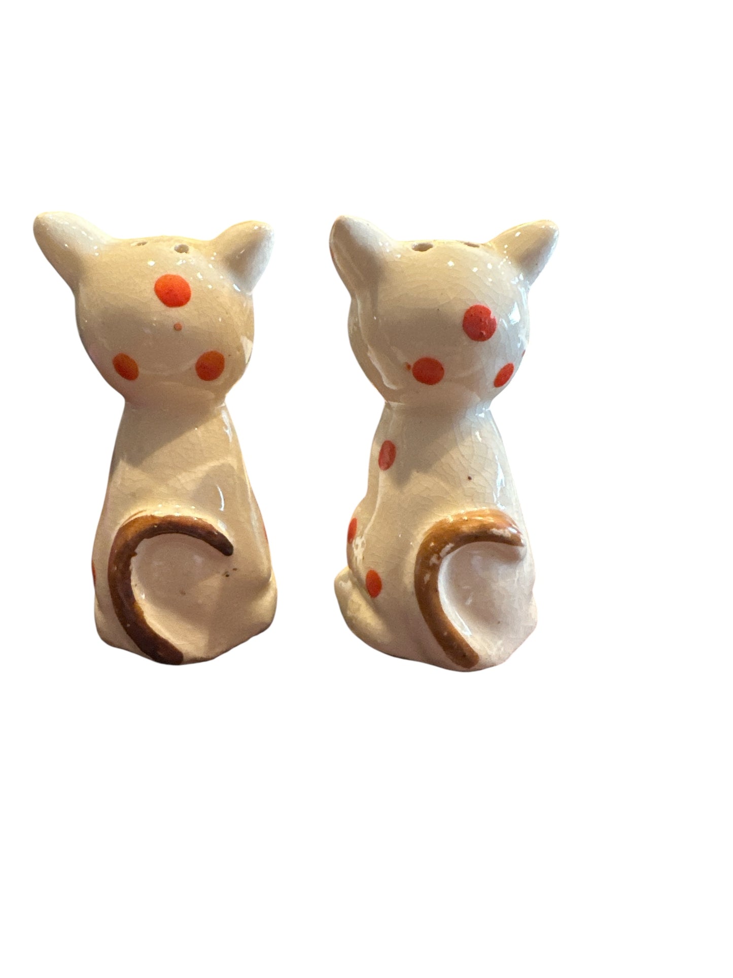 1960s Sad Polka Dot Clown Cat Salt and Pepper Shaker Set