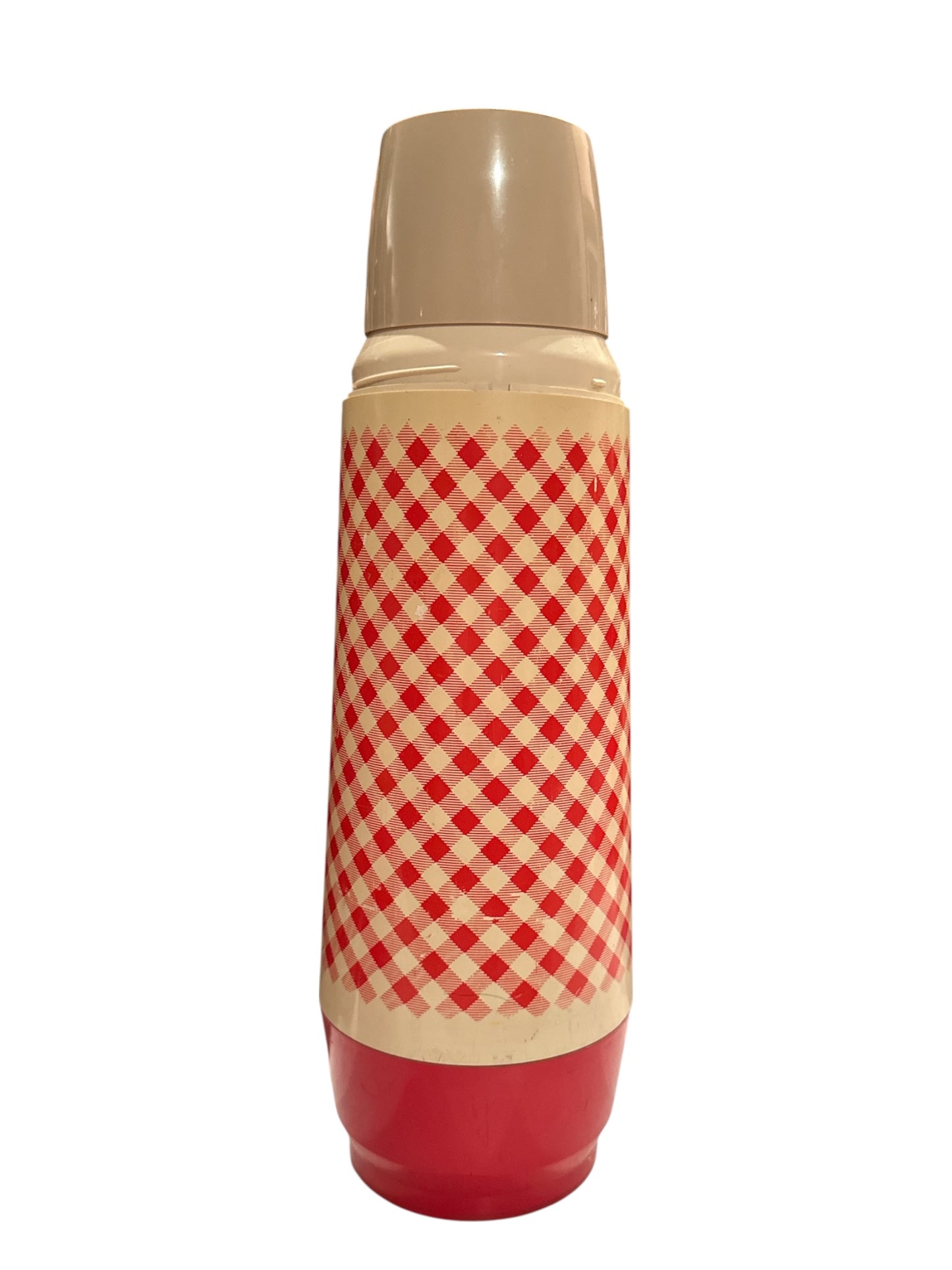 Vintage 1960s Thermo Serv Red Gingham 14 inch Thermos