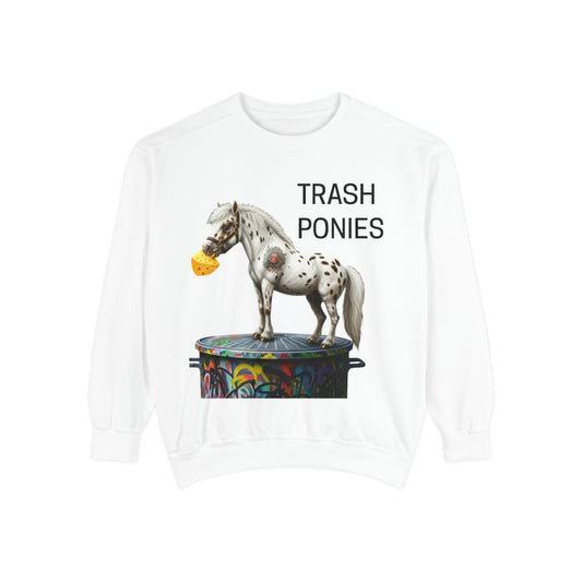 Trash Ponies Sweatshirt, Cozy Graphic Crewneck, Perfect for Casual Wear, Holiday Gift, Unique Animal Lovers Sweatshirt, Fun Streetwear