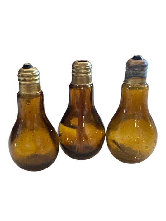 MCM Amber Glass Lightbulb Salt and Pepper Shakers with Bonus Toothpick Holder