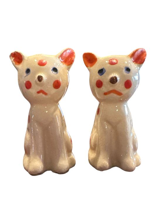 1960s Sad Polka Dot Clown Cat Salt and Pepper Shaker Set